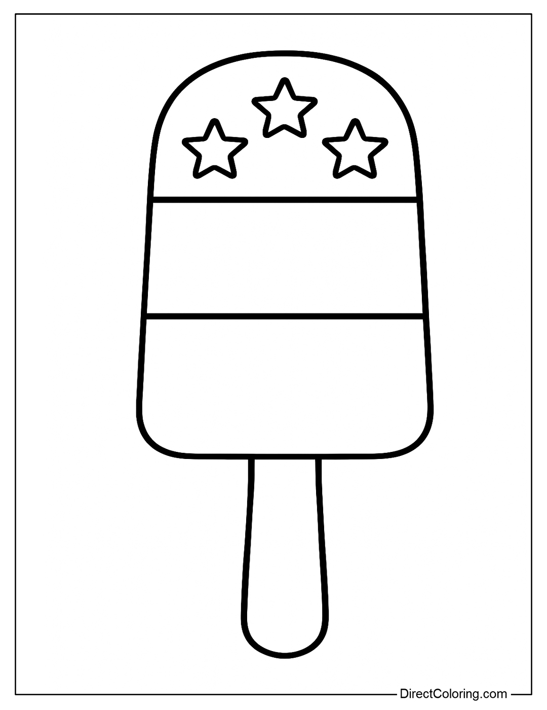 A simple, easy-to-color three-tiered ice cream cone coloring page in red, white, and blue.